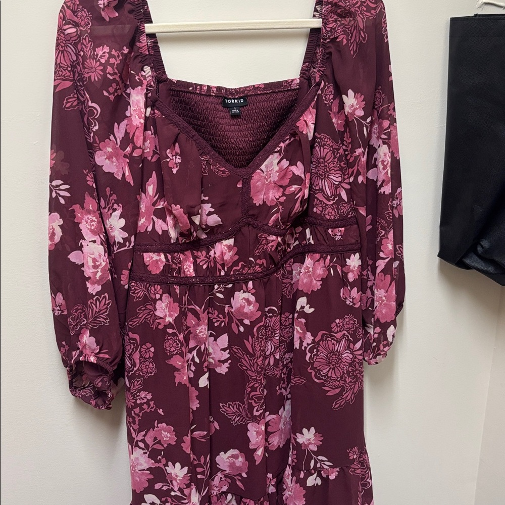 Torrid Burgundy and Pink Floral Dress